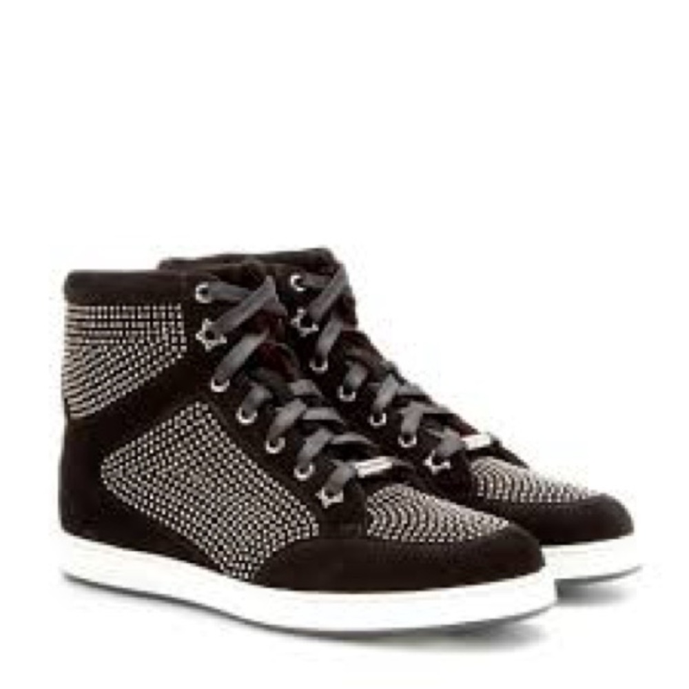 Jimmy Choo Black Lace  Suede Tokyo High Top Sneakers